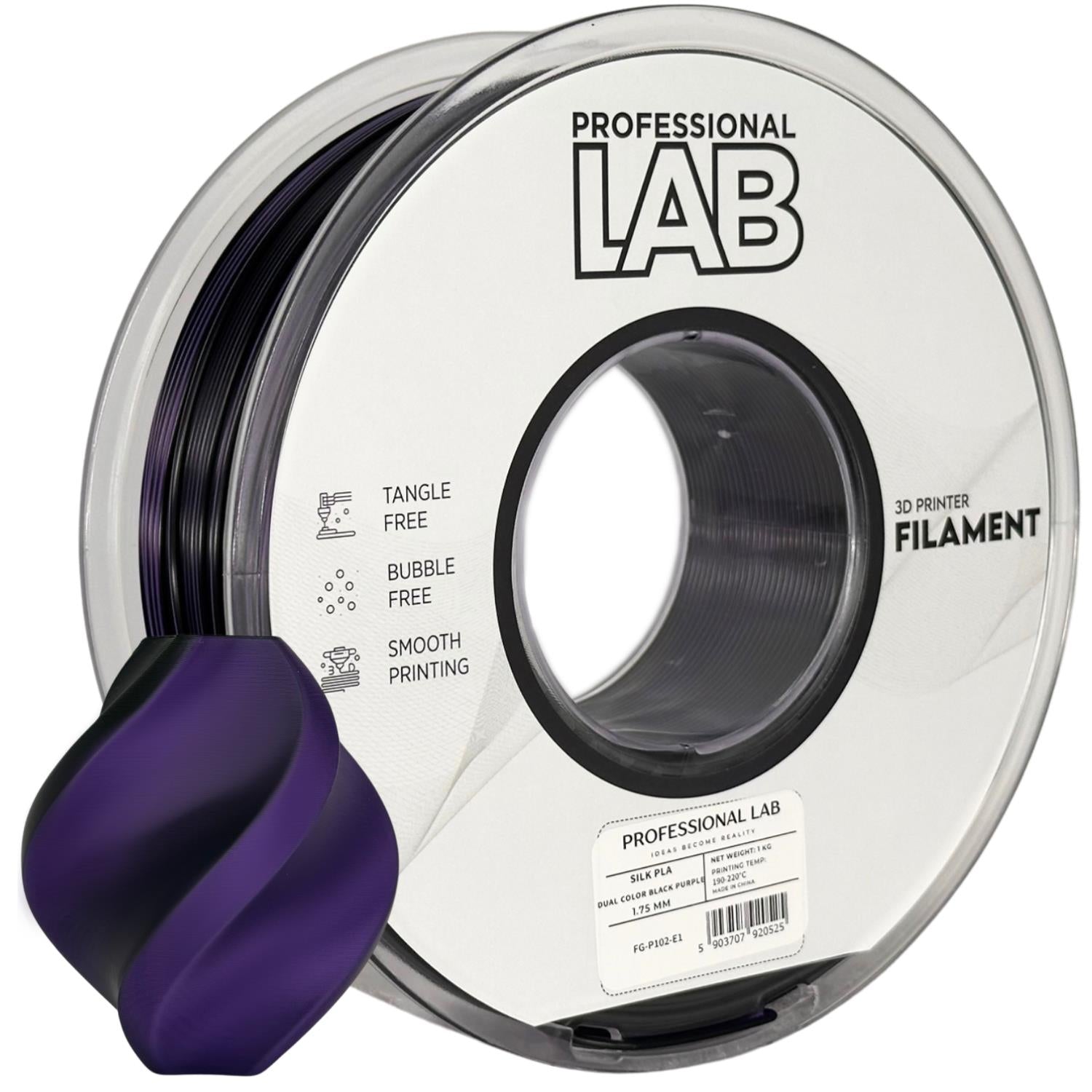 Cívka filamentu Silk PLA Dual Color černá fialová, Prof. Lab, 1,75 mm