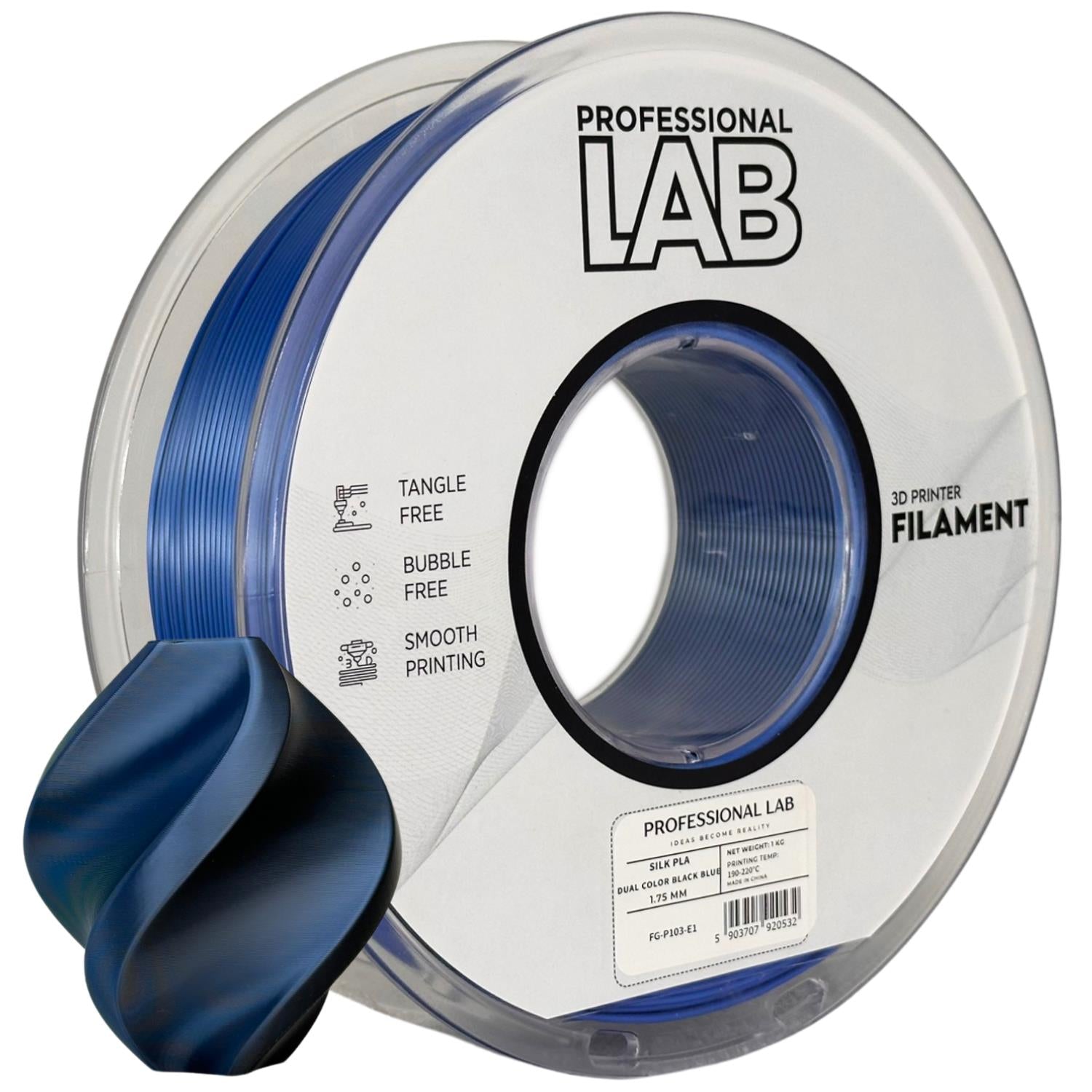 Cívka filamentu Silk PLA Dual Color černá modrá, Prof. Lab, 1,75 mm