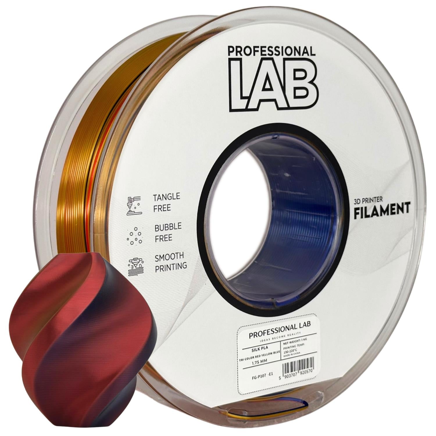 Cívka filamentu Silk PLA Tri Color červená žlutá modrá, Prof. Lab, 1,75 mm