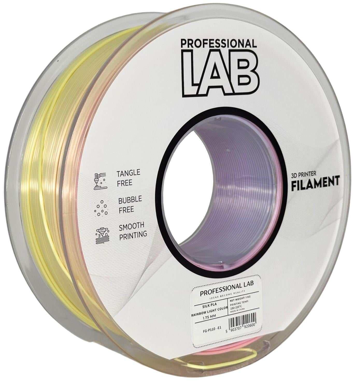 Cívka filamentu Silk PLA duhová světlá, Prof. Lab, 1,75 mm