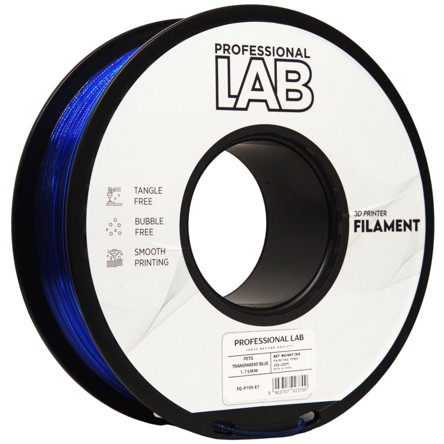 Cívka filamentu PETG průhledná modrá, Prof. Lab, 1,75 mm