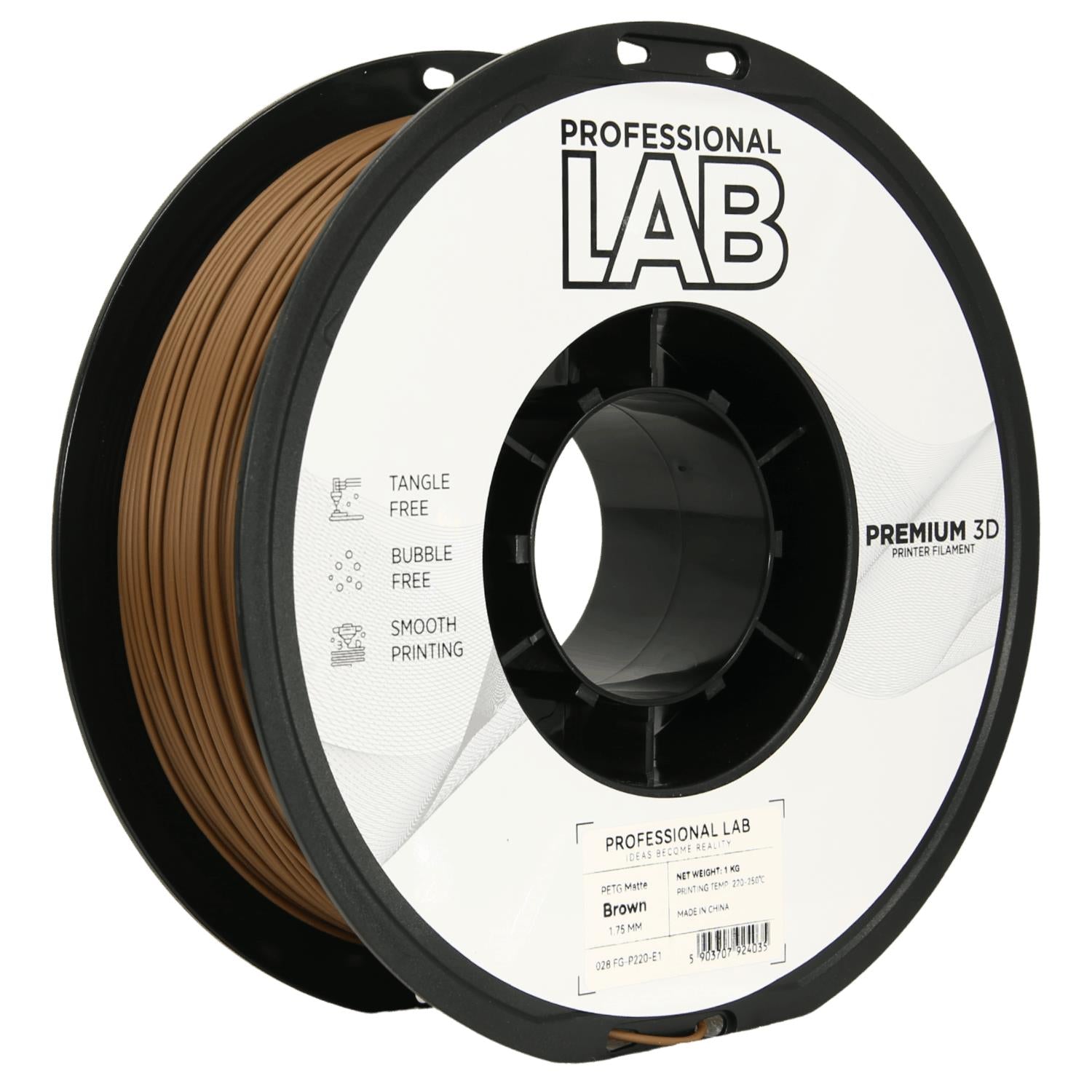 Cívka filamentu PETG matná hnědá, Prof. Lab, 1,75 mm