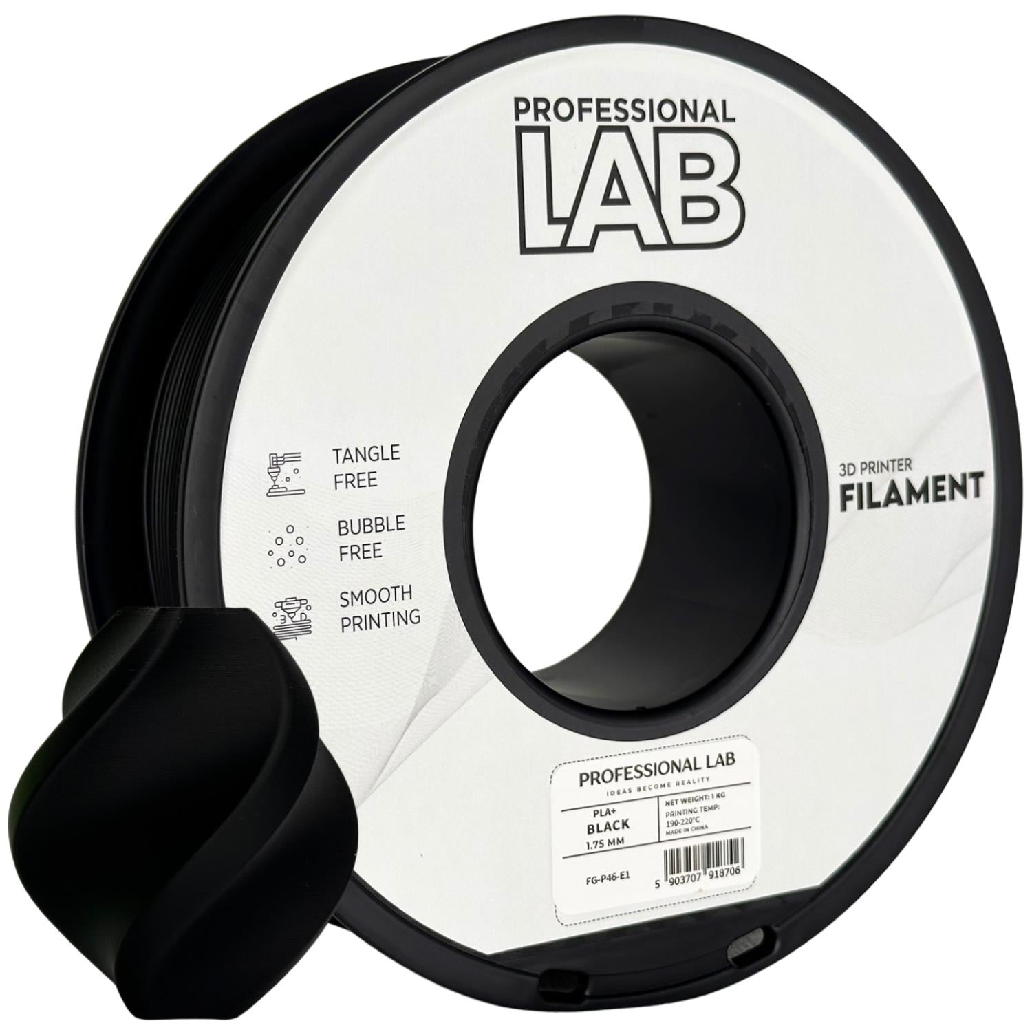 Cívka filamentu PLA+ černá, Prof. Lab, 1,75 mm