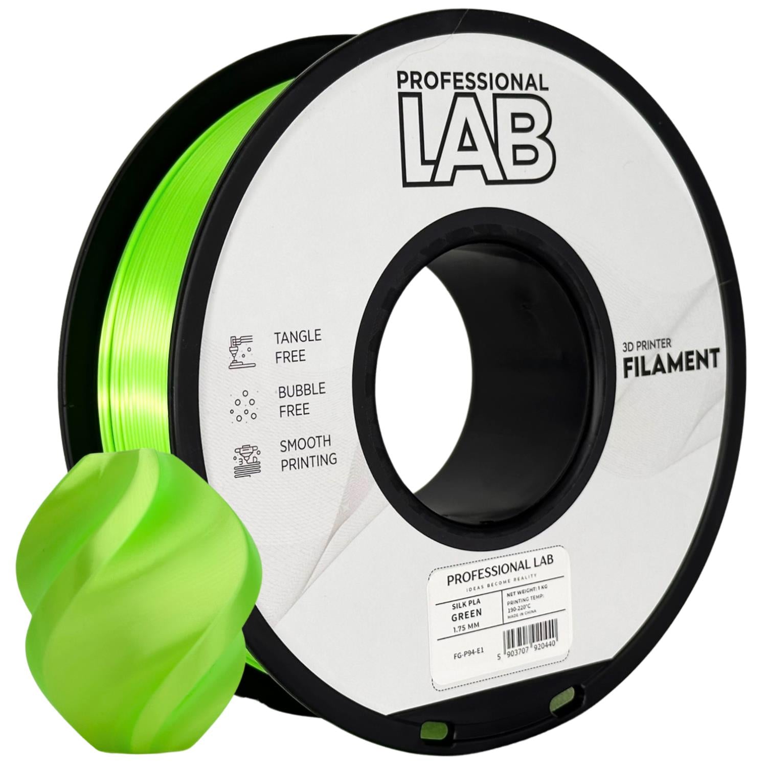 Cívka filamentu Silk PLA zelená, Prof. Lab, 1,75 mm