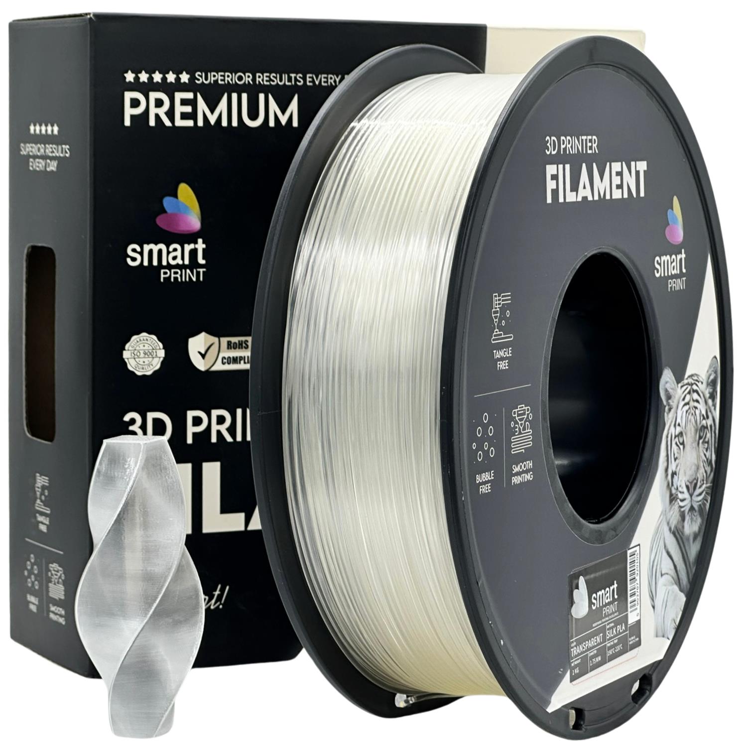 Cívka filamentu Silk PLA průhledná, Smart Print, 1,75 mm
